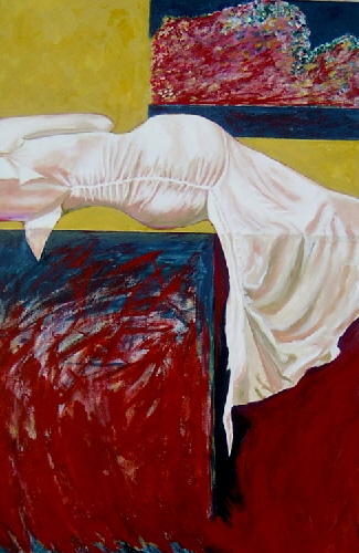 Frau vor gelbem Hintergrund  2003   Acryl-Lwd 100x 65cm