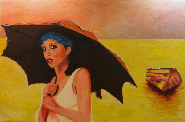 Maedchen mit Schirm  2007  Acryl-Lwd    80x120cm