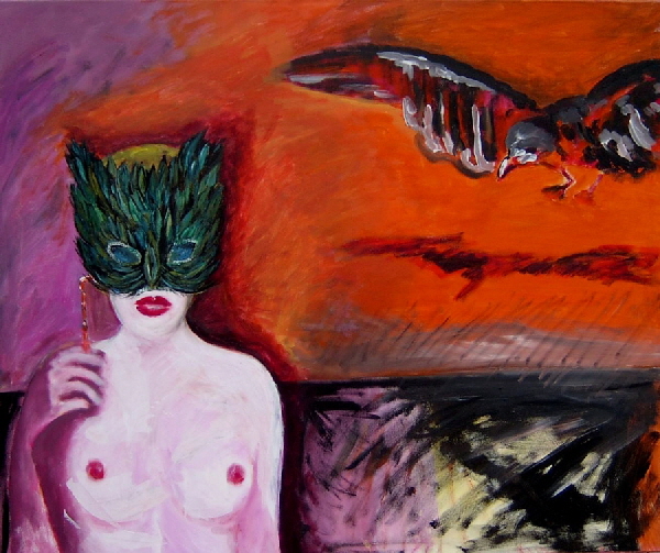 Weiblicher Akt mit Maske   2004    Acryl-Lwd    100x120cm