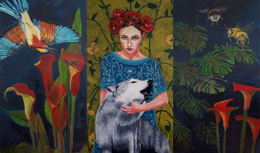 Wechselspiel-Triptychon-2017, Acryl, Vinyl, Schelllack auf Leinwand, 155x245cm